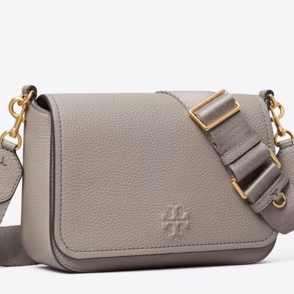 Tory Burch Taupe Crossbody Bag With Gold Accents